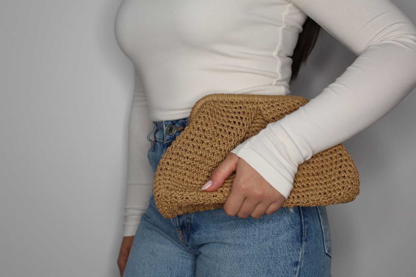 Brown Raffia Clutch - mia mare